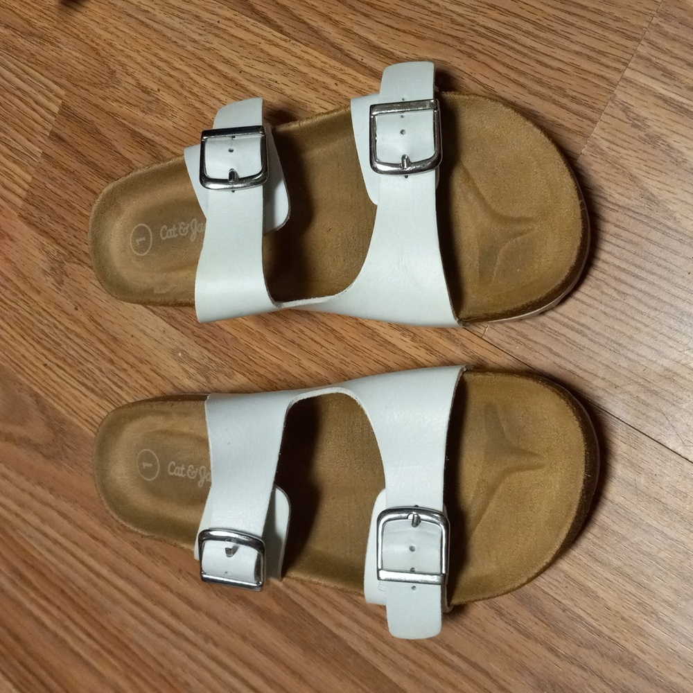 Cat&Jack White Double Strap Sandals with Silver Buckles